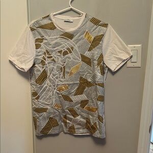 Versace White T-Shirt with Gold and Silver Geometric Print